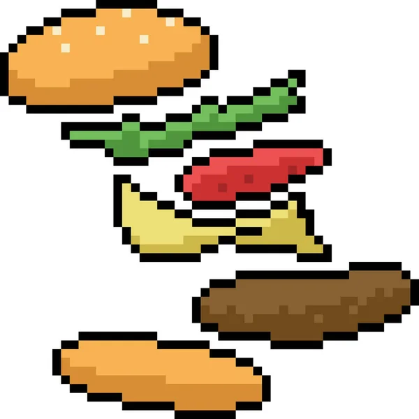 Vektor Pixel Művészet Burger Recept Elszigetelt Rajzfilm — Stock Vector