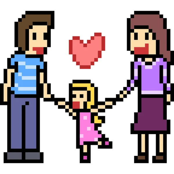 Vecteur Pixel Art Famille Amour Isolé — Image vectorielle