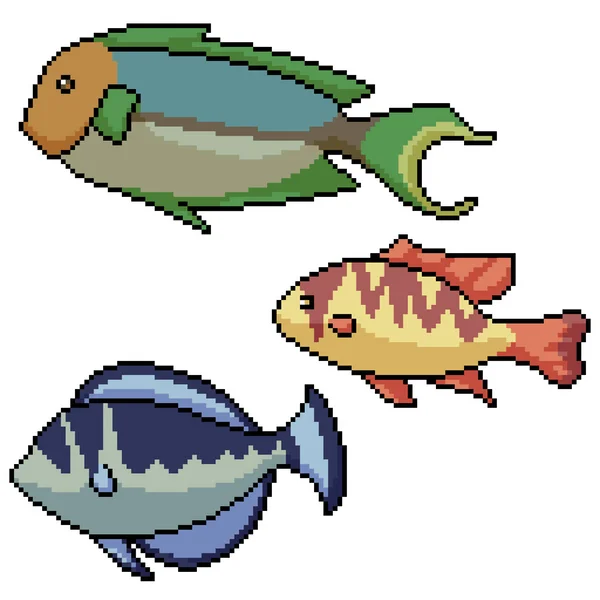 Pixel Arte Lado Colorido Peixe — Vetor de Stock