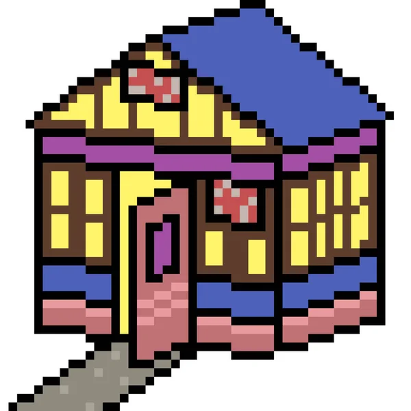 Vektor Pixel Art House Shop Isoliert Karikatur — Stockvektor