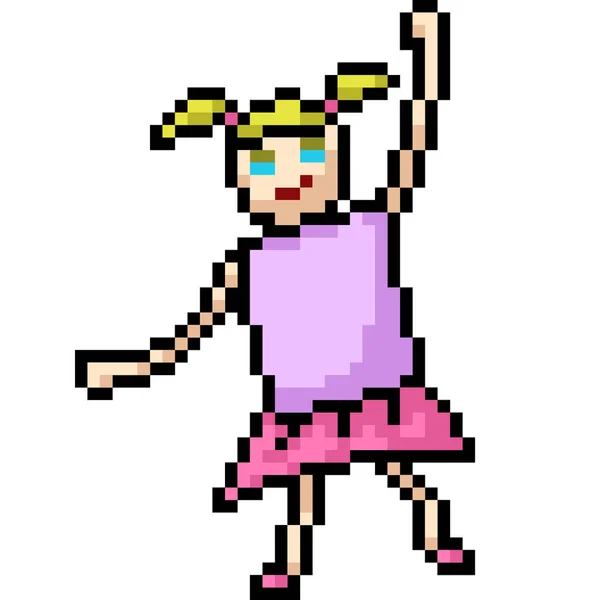 Vecteur Pixel Art Fille Doodle Isolé Dessin Animé — Image vectorielle