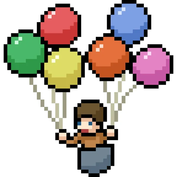 Vector Pixel Kunst Ballon Kind Geïsoleerde Cartoon — Stockvector