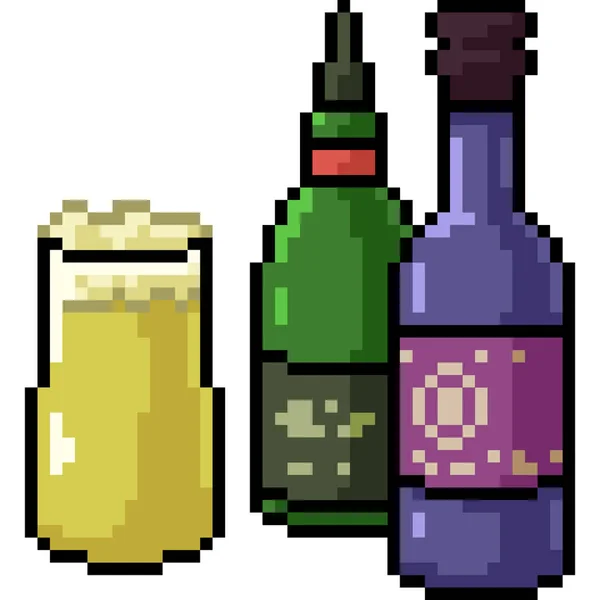 Vetor Pixel Arte Cerveja Conjunto Isolado Desenho Animado — Vetor de Stock