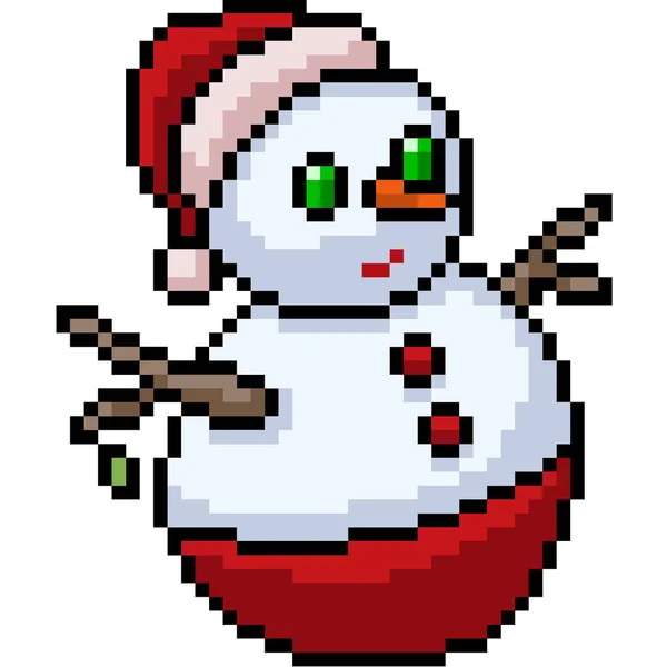 Vector Pixel Art Santa Snowman Isolated Cartoo — Stock Vector