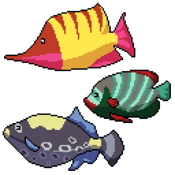 Pixel Arte Del Lado Colorido Los Peces — Archivo Imágenes Vectoriales