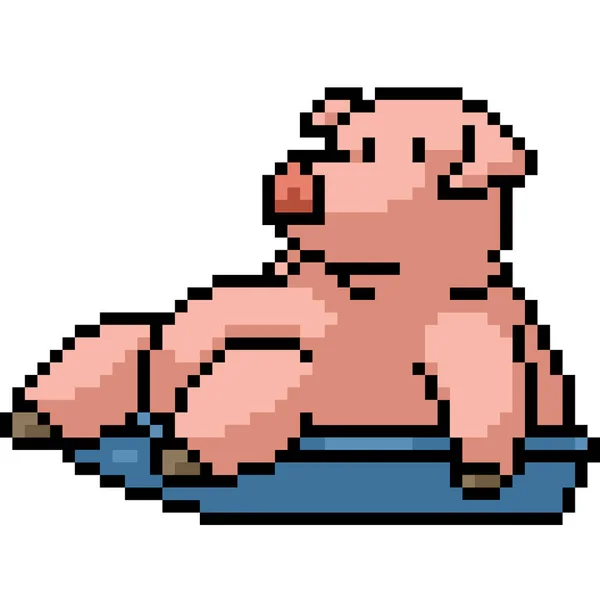 ベクトルピクセルアート脂肪豚隔離漫画 — ストックベクタ