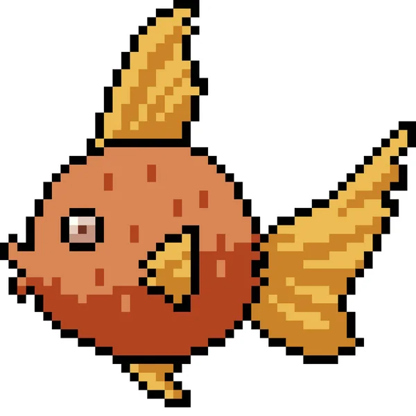 Vektor Pixel Art Fish Kartun Terisolasi - Stok Vektor