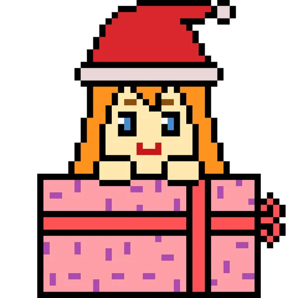 Wektor Pixel Sztuka Boże Narodzenie Dziewczyna Odizolowany — Wektor stockowy