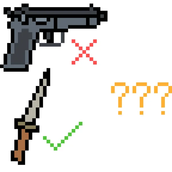 Vettore Pixel Art Pistola Coltello Isolato Cartone Animato — Vettoriale Stock