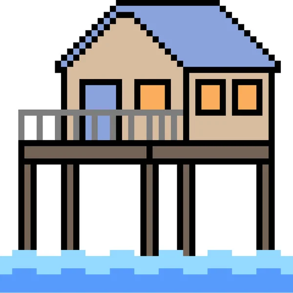 Vector Pixel Art House River Isolated — Stock Vector