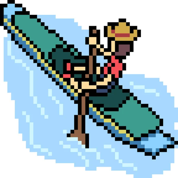 Perahu Kano Seni Vektor Pixel Kartun Terisolasi - Stok Vektor