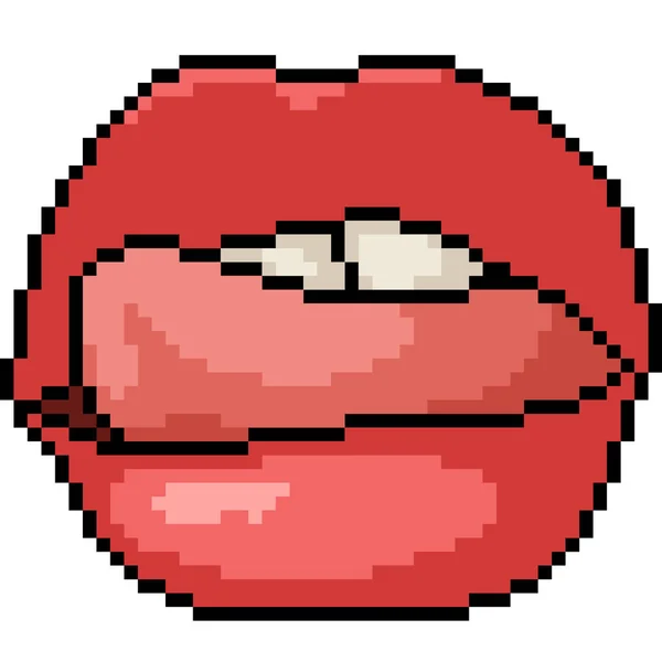 Vector Pixel Kunst Meisje Lip Geïsoleerde Cartoon — Stockvector