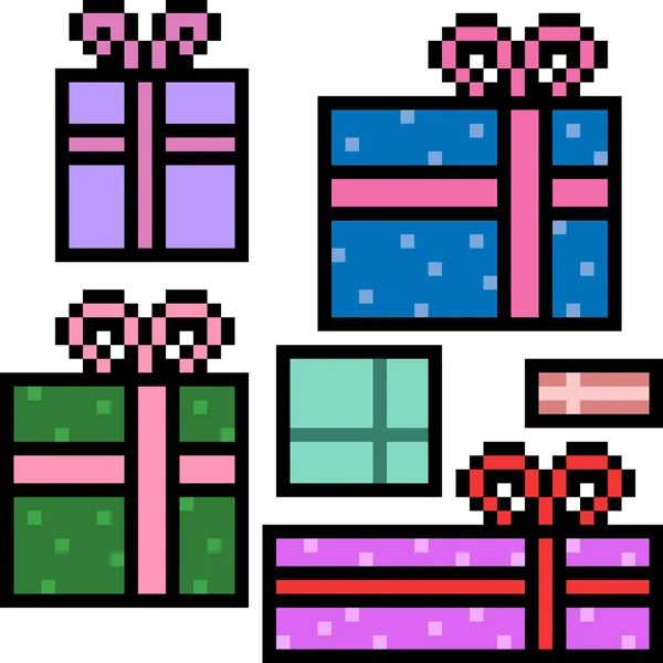 Vector Pixel Arte Regalo Caja Aislada — Vector de stock