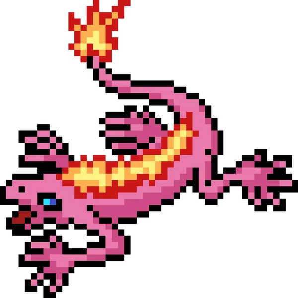 Wektor Pixel Sztuka Ogień Gecko Izolowane Cartoo — Wektor stockowy