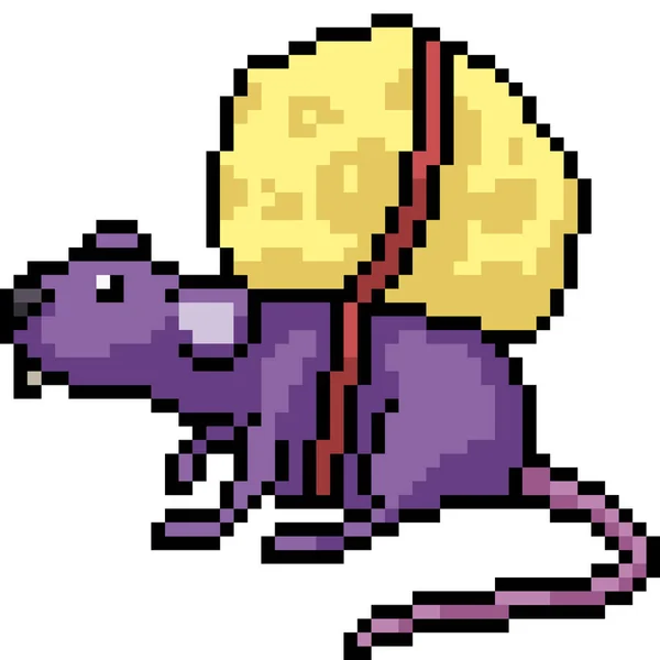 Vecteur Pixel Art Rat Fromage Isolé Dessin Animé — Image vectorielle