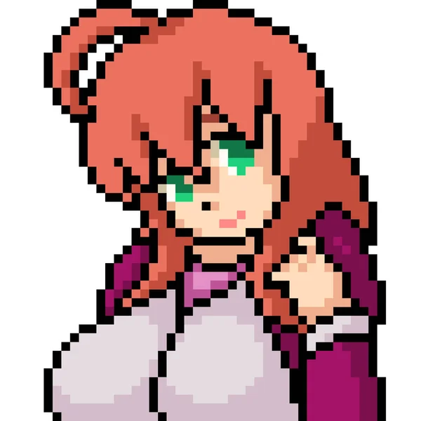 Vector Pixel Arte Anime Chica Dibujos Animados Aislados — Vector de stock