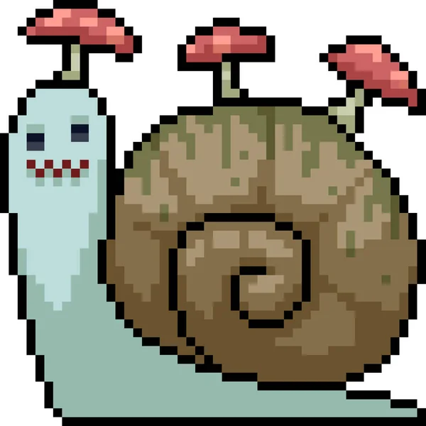 矢量像素艺术蜗牛蘑菇隔离漫画 — 图库矢量图片