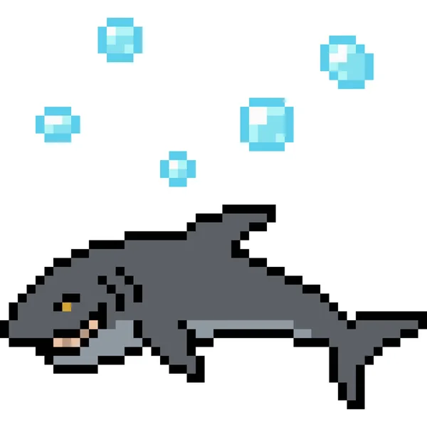 Vecteur Pixel Art Requin Sourire Isolé Dessin Animé — Image vectorielle