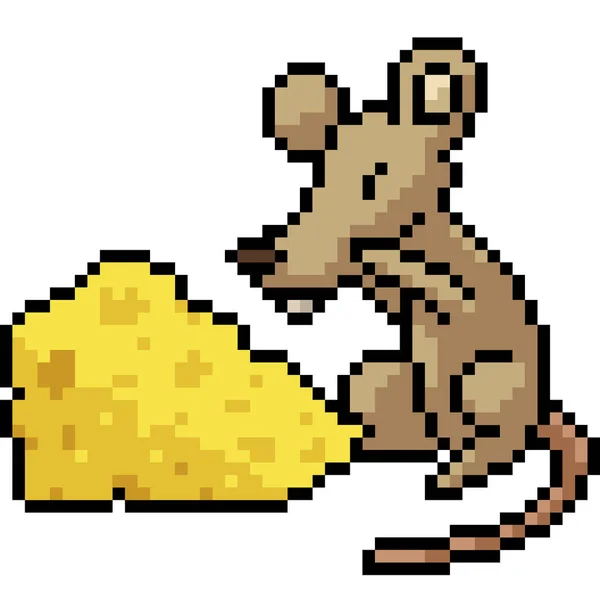 Vector Pixel Art Cheese Rat Isolated Cartoon — 스톡 벡터