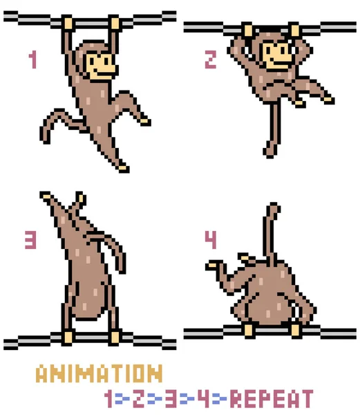 ベクトルピクセルアート猿アニメーションフレーム — ストックベクタ