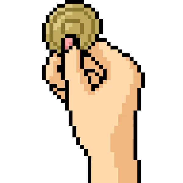 Vector Pixel Art Hand Hold Coin Isolated Cartoon - Stok Vektor