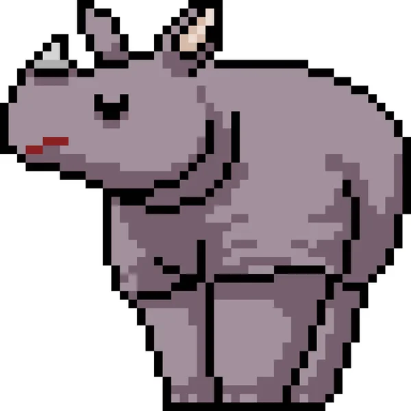 Vector Pixel Kunst Neushoorn Geïsoleerde Cartoon — Stockvector