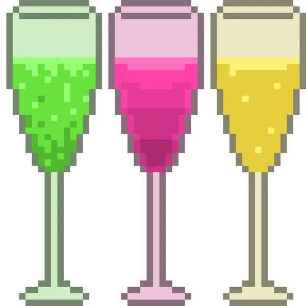 Vector Pixel Kunst Wijn Drinken Geïsoleerde Cartoon — Stockvector
