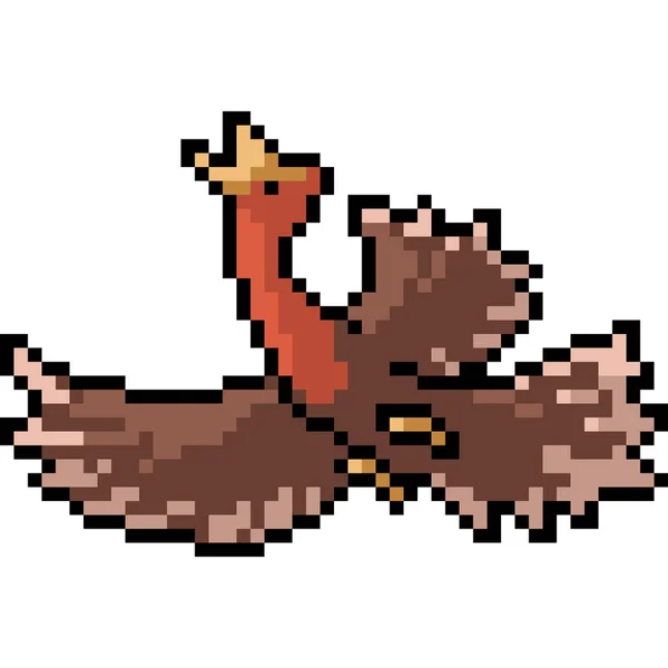Vector Pixel Art Bird Helmeted Hornbill Isolated Cartoon — Stock Vector