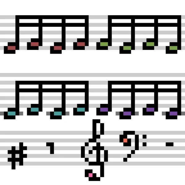 Vektor Pixel Art Song Note Gesetzt Isoliert — Stockvektor