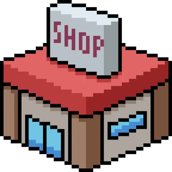 Pixel Vetorial Arte Pequena Loja Isolado Desenho Animado — Vetor de Stock