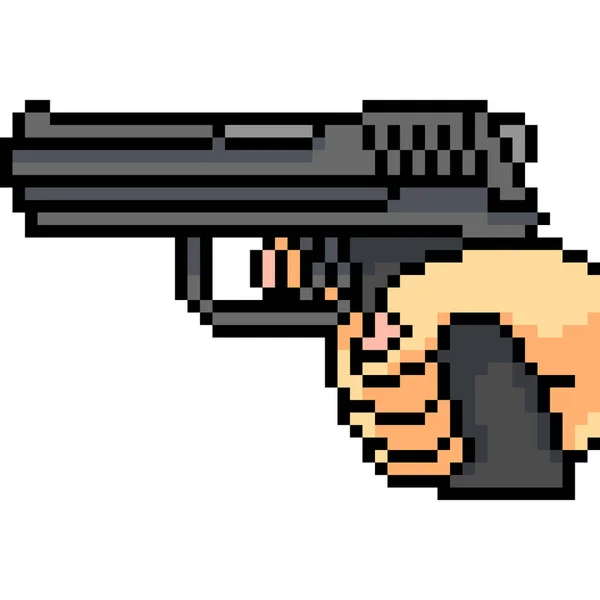 Vector Pixel Arte Mano Pistola Dibujos Animados Aislados — Vector de stock