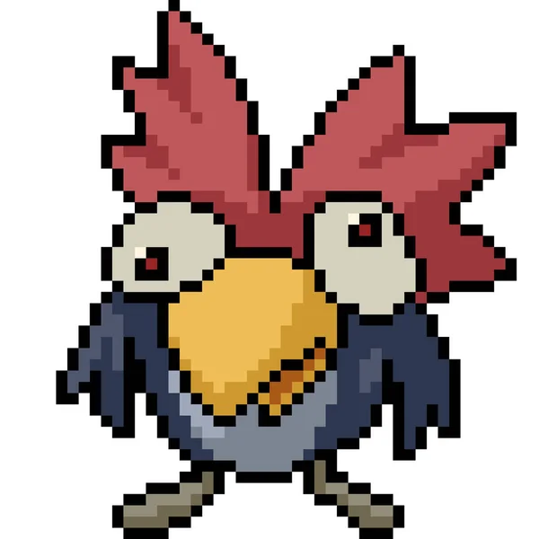 Vector Pixel Art Bird Crazy Isolated Cartoon — 스톡 벡터