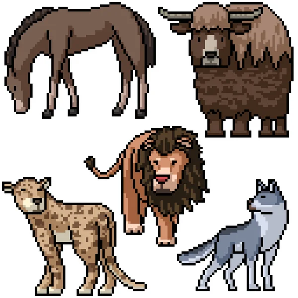 Pixel Art Set Isolé Animal Sauvage — Image vectorielle