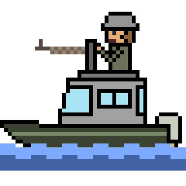 Vecteur Pixel Art Soldat Bateau Isolé — Image vectorielle