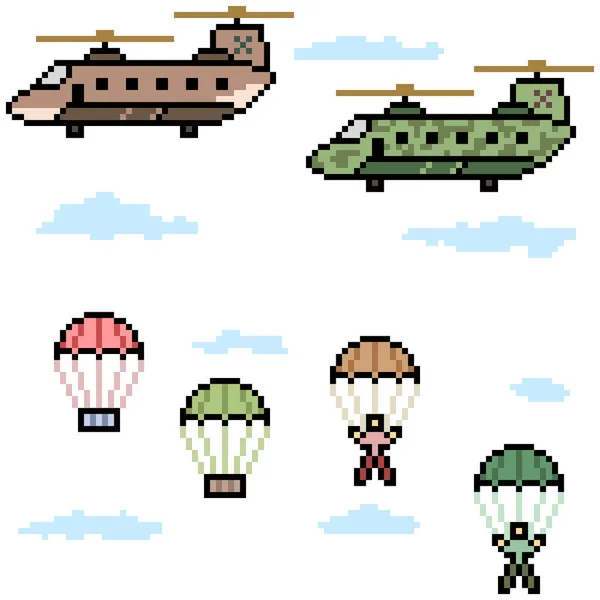 Pixel Vector Arte Helicóptero Refuerzo Conjunto — Vector de stock