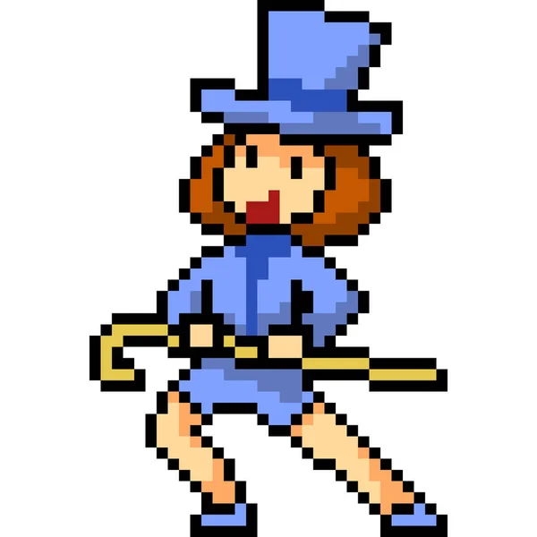 Vettore Pixel Art Mago Ragazza Isolato — Vettoriale Stock