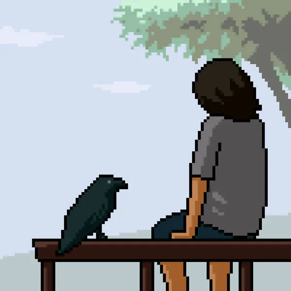Pixel Art Homme Assis Seul — Image vectorielle