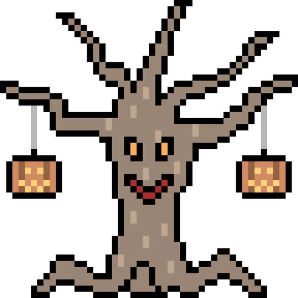 Wektor Pixel Sztuka Halloween Drzewo Izolowane — Wektor stockowy