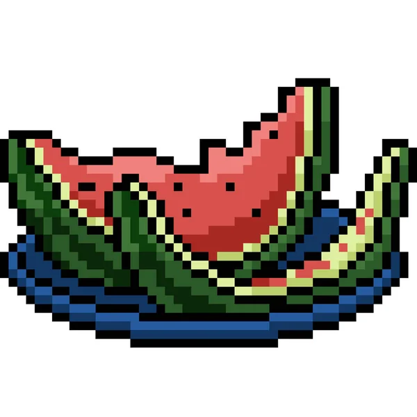 Vektor Pixel Kunst Wassermelonenbiss Isolierte Karikatur — Stockvektor