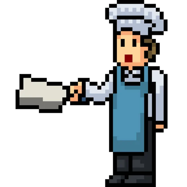 Vector Pixel Arte Chef Dibujos Animados Aislados — Vector de stock