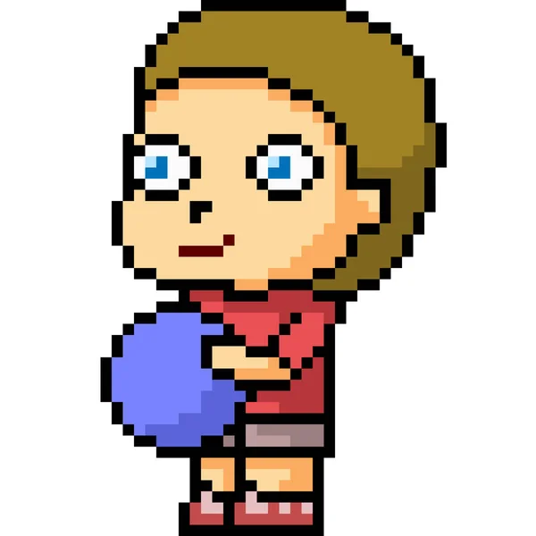 Vector Pixel Arte Niño Jugar Pelota Dibujos Animados Aislados — Archivo Imágenes Vectoriales