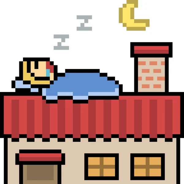 Vektor Pixel Art Roof Tidur Terisolasi - Stok Vektor