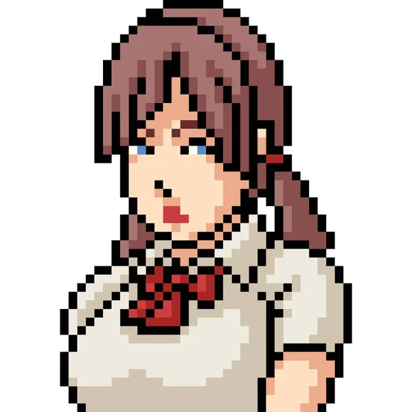 Vektor Pixel Umění Anime Dívka Izolované Kreslené — Stockový vektor