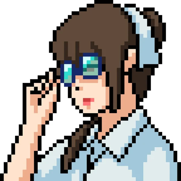 Vektor Pixel Umění Anime Dívka Izolované Kreslené — Stockový vektor
