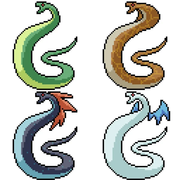 Vecteur Pixel Art Fantaisie Serpent Isolé Ensemble — Image vectorielle