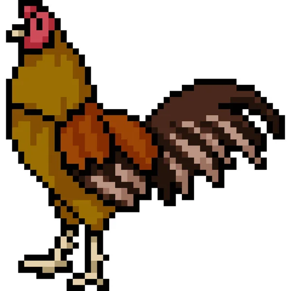 Vektor Pixel Konst Hane Kyckling Isolerad Cartoo — Stock vektor