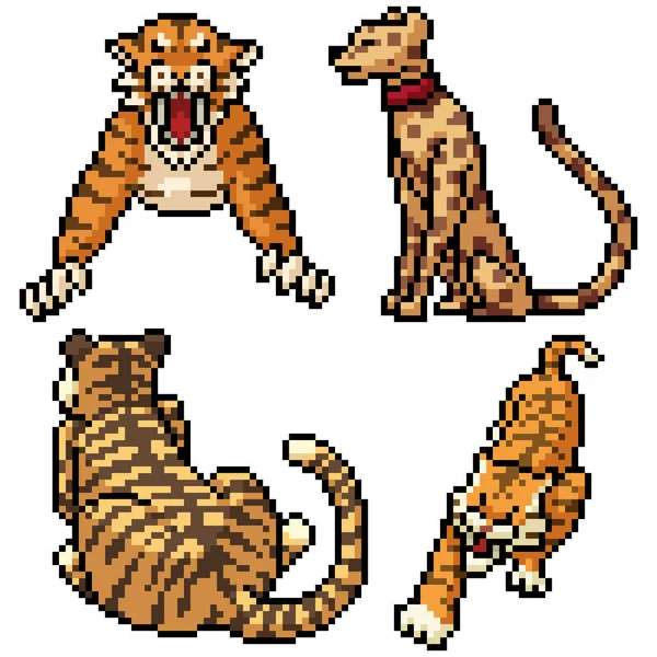 Pixel Art Set Isoliert Dschungel Tiger — Stockvektor