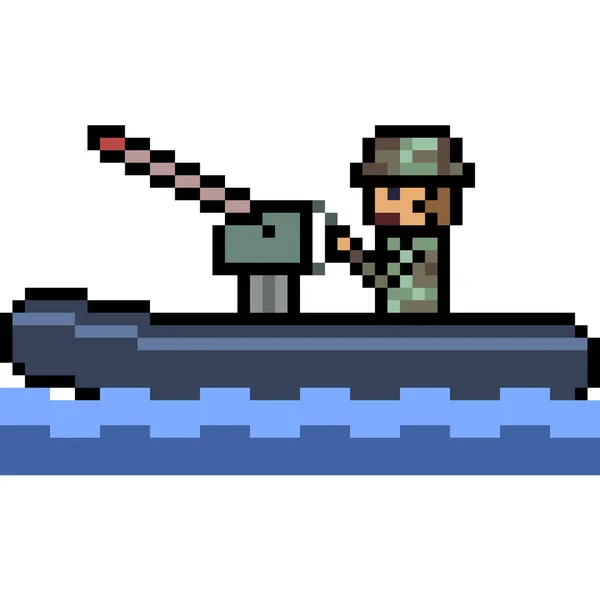 Vecteur Pixel Art Soldat Bateau Isolé — Image vectorielle