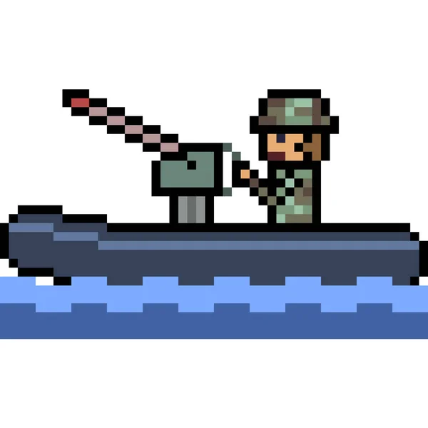 Pixel Vetorial Arte Barco Soldado Isolado — Vetor de Stock