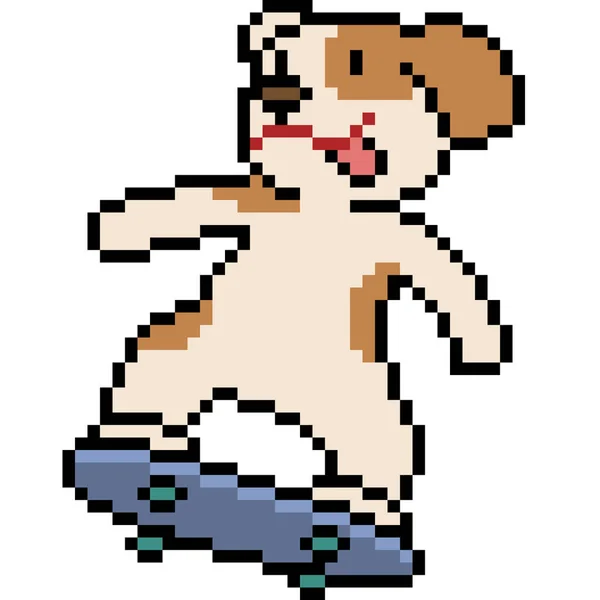 Векторные Пиксельные Искусства Собака Играть Скейтборд Изолированы — стоковый вектор